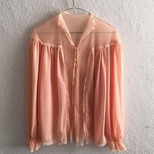 sheer vintage peach bed jacket/top/blouse